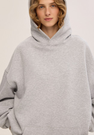 Худи трёхнитка утепленная mega oversize unisex серый меланж Худи трёхнитка утепленная mega oversize unisex серый меланж